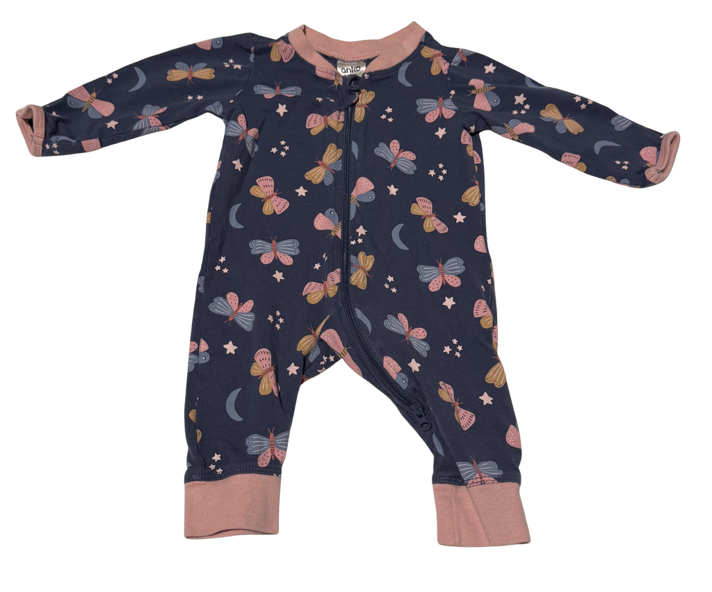 Girls 0-3 Month Zippered Pajamas