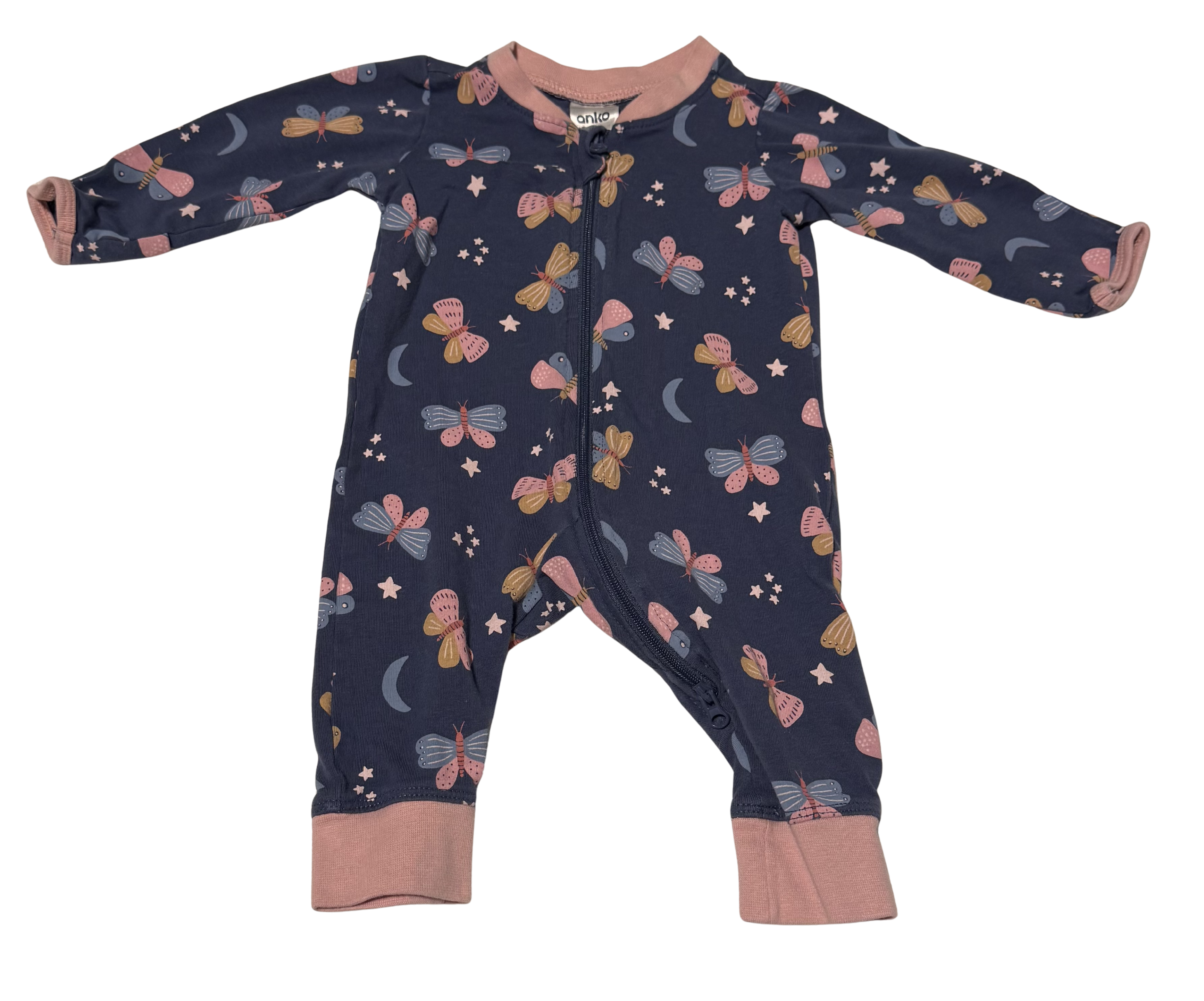 Girls 0-3 Month Zippered Pajamas