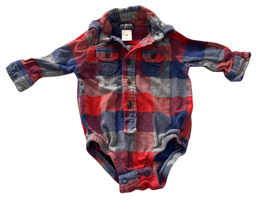 Boys 9 Month Long Sleeve Plaid Onesie