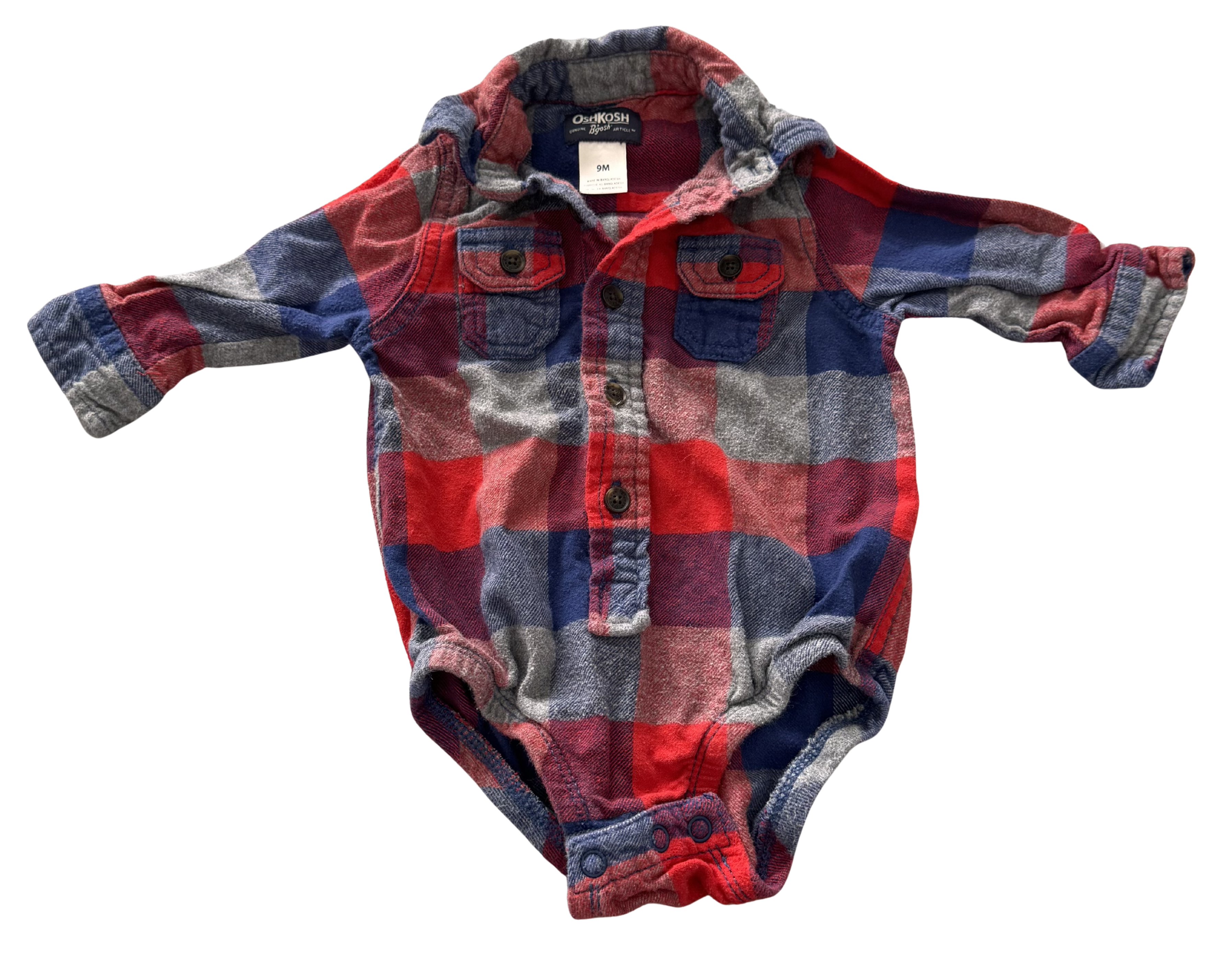 Boys 9 Month Long Sleeve Plaid Onesie